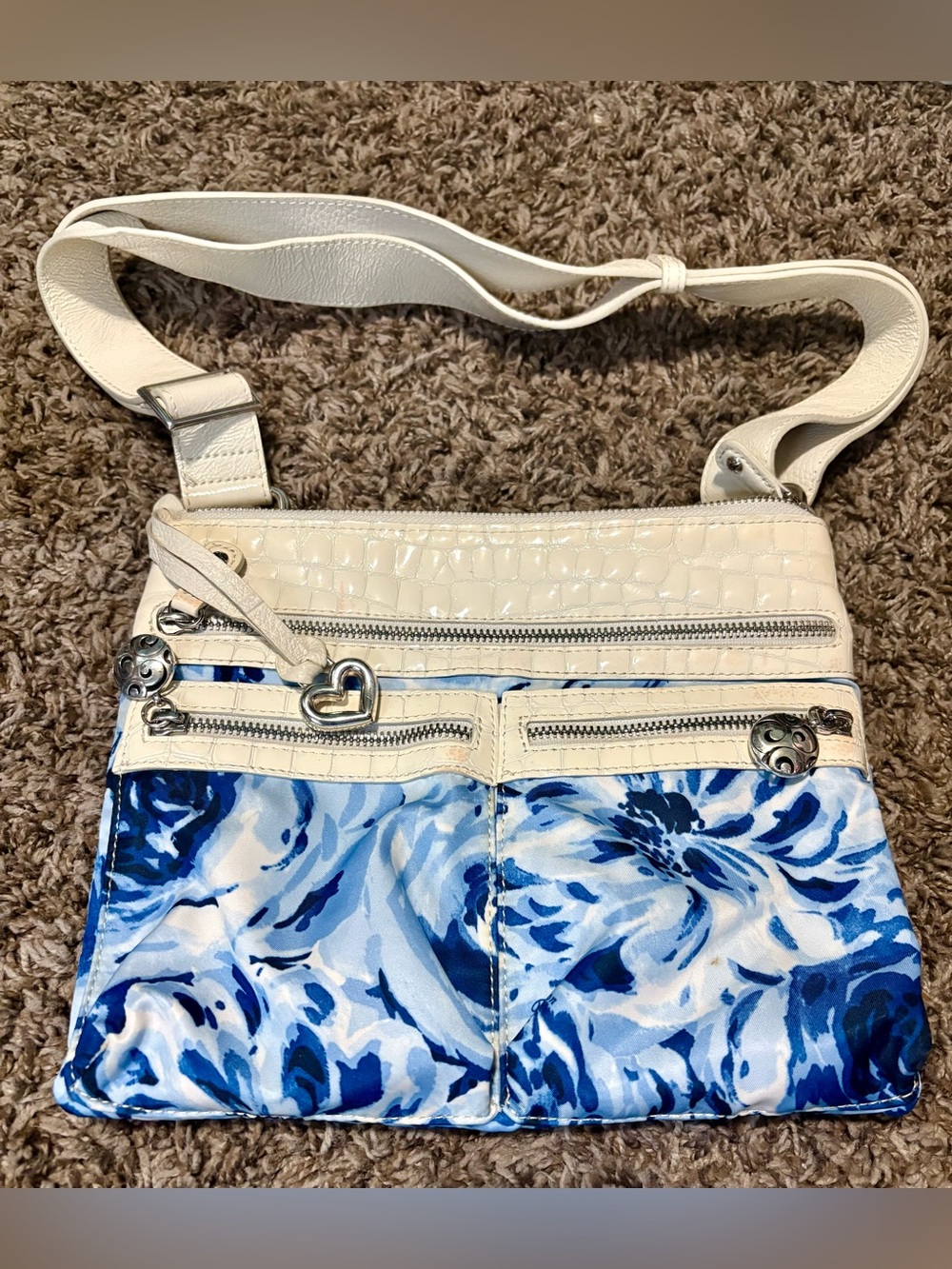 Brighton White and Blue Floral Crossbody Bag